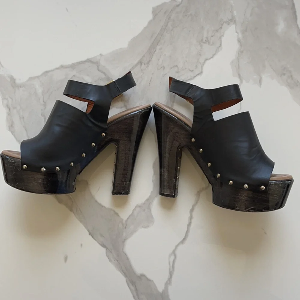 Givenchy Black Leather Platform Clog Sandals
